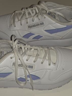 Reebok Classic Leather Sneakers in White with Lilac Accents